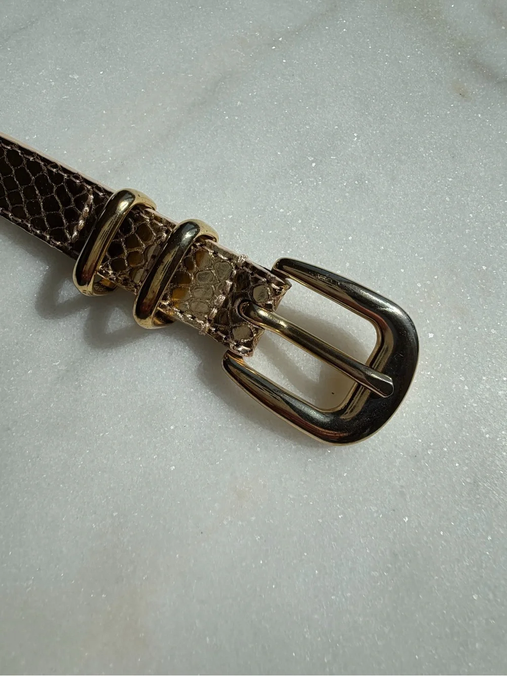 Sezane Gold Snake-Embossed Belt with Gold Buckle